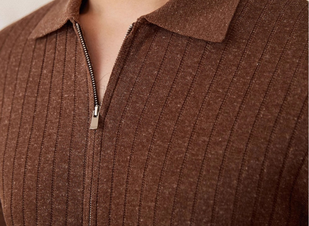 Linen-blend Zip Short-Sleeve Shirt