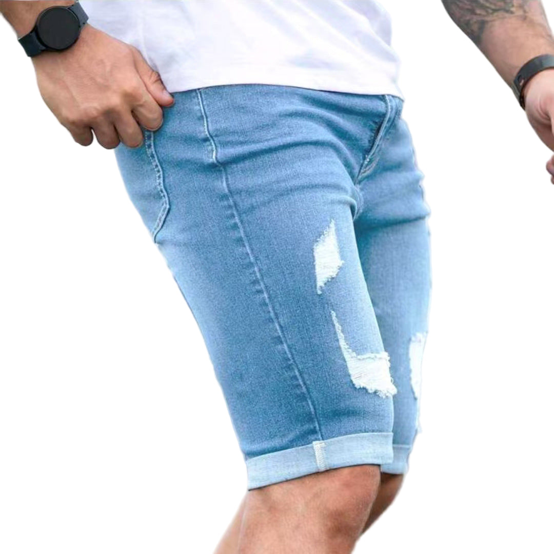 Distressed Blue Denim Shorts
