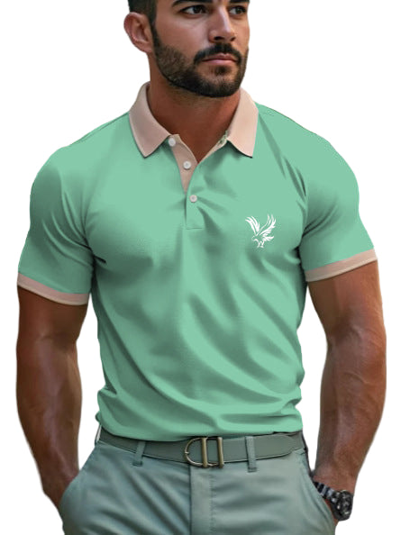 Men's casual polo shirt with lapel and print