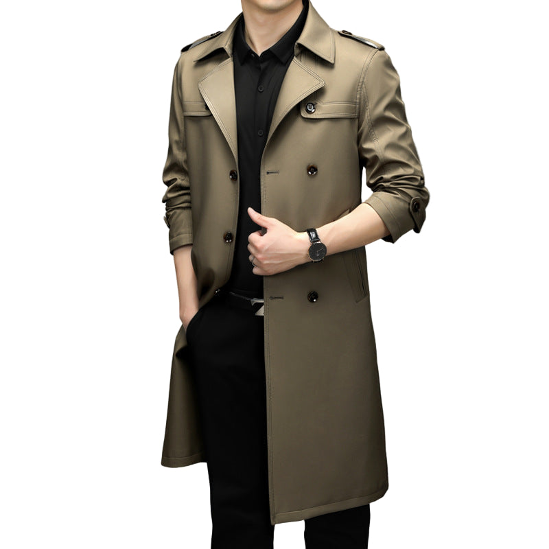 Men’s Double-Breasted Long Trench Coat