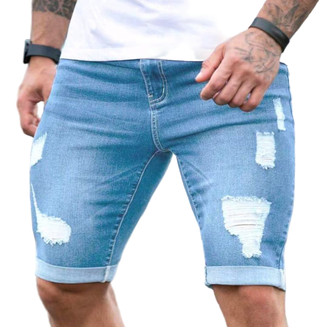 Distressed Blue Denim Shorts
