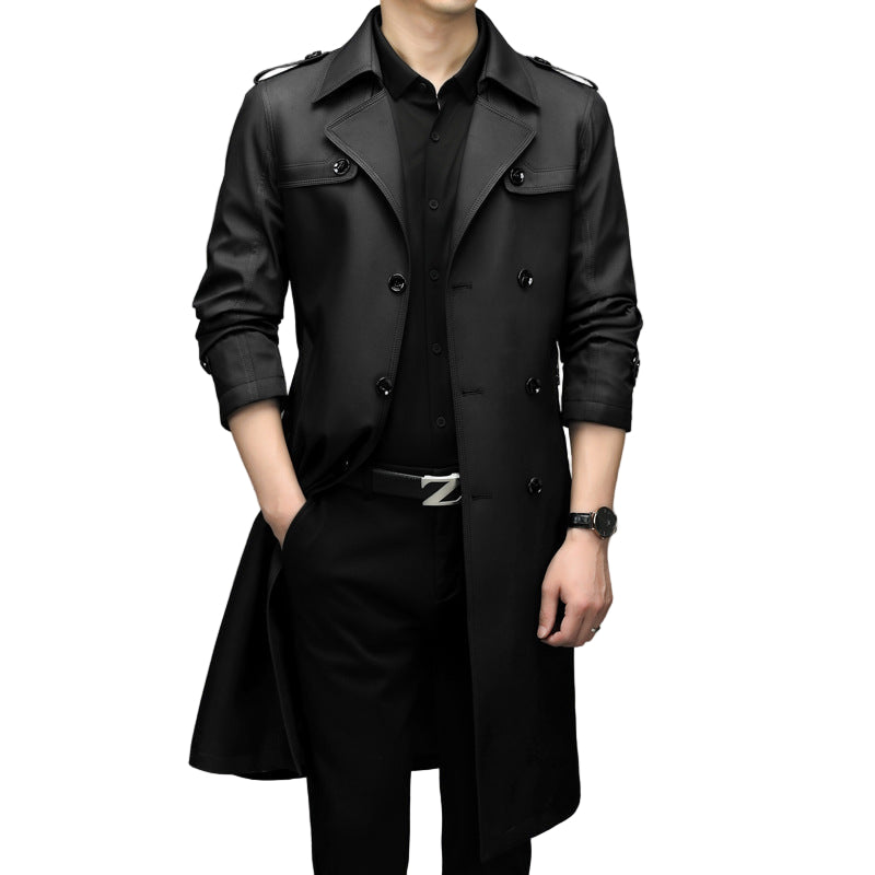 Men’s Double-Breasted Long Trench Coat