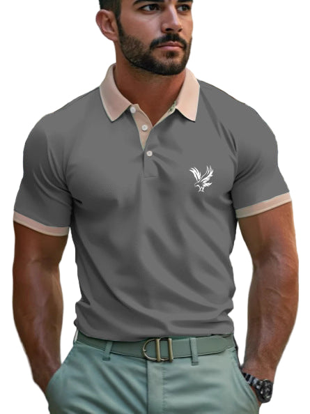 Men's casual polo shirt with lapel and print