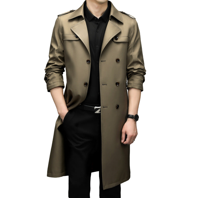 Men’s Double-Breasted Long Trench Coat