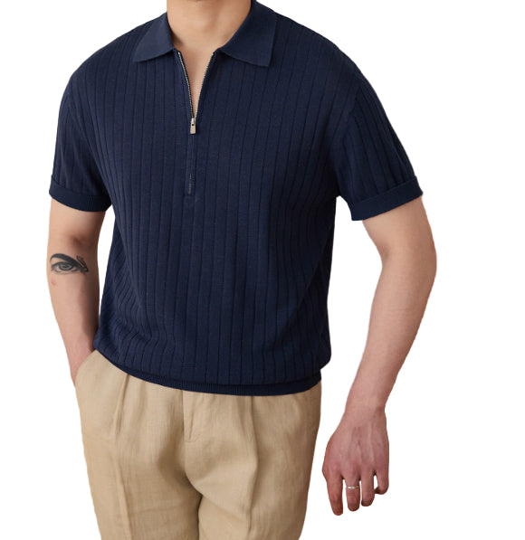 Linen-blend Zip Short-Sleeve Shirt