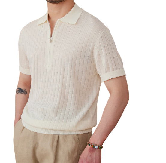 Linen-blend Zip Short-Sleeve Shirt