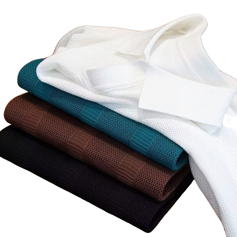 Slim Hollow Knitted Business Casual Men's Lapel T-shirt