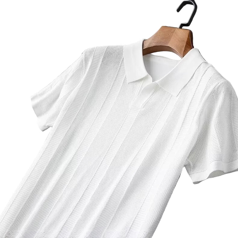 Slim Hollow Knitted Business Casual Men's Lapel T-shirt