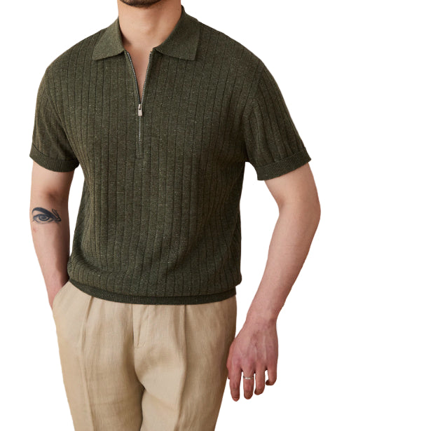 Linen-blend Zip Short-Sleeve Shirt