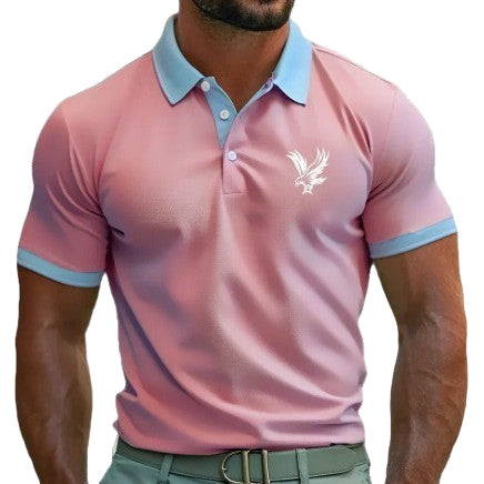 Men's casual polo shirt with lapel and print