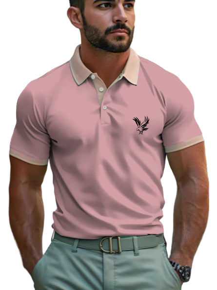 Men's casual polo shirt with lapel and print