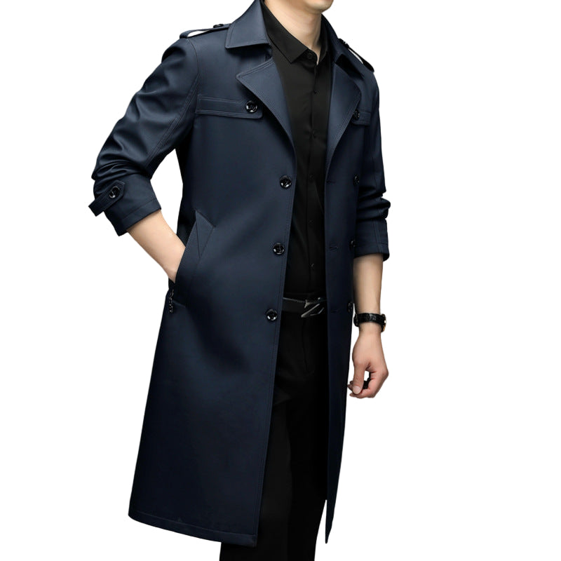 Men’s Double-Breasted Long Trench Coat