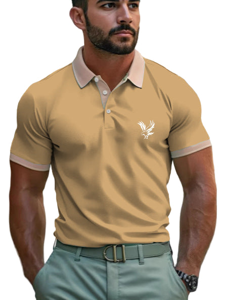 Men's casual polo shirt with lapel and print