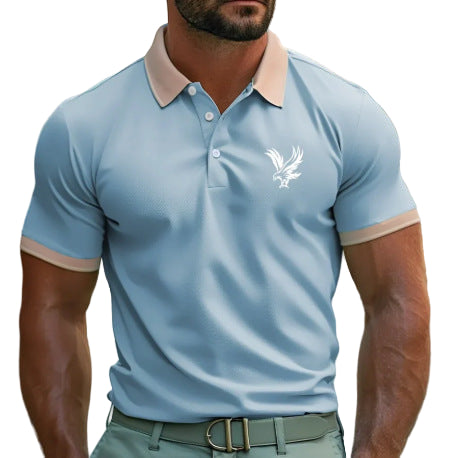Men's casual polo shirt with lapel and print