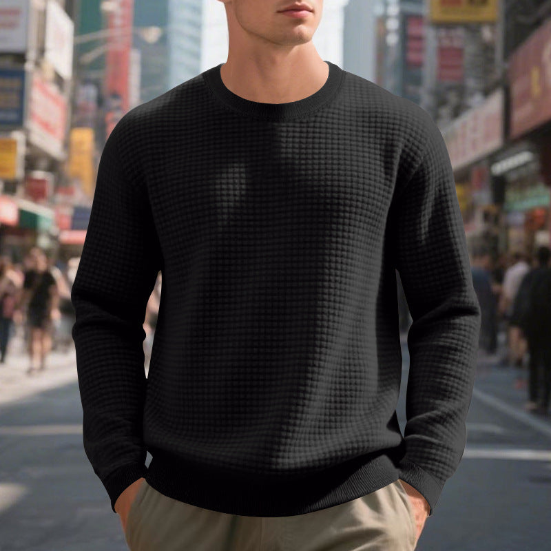 Jacquard sports sweater with round neck and long sleeves