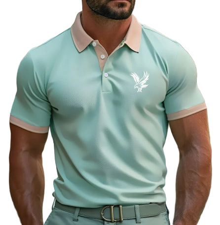 Men's casual polo shirt with lapel and print