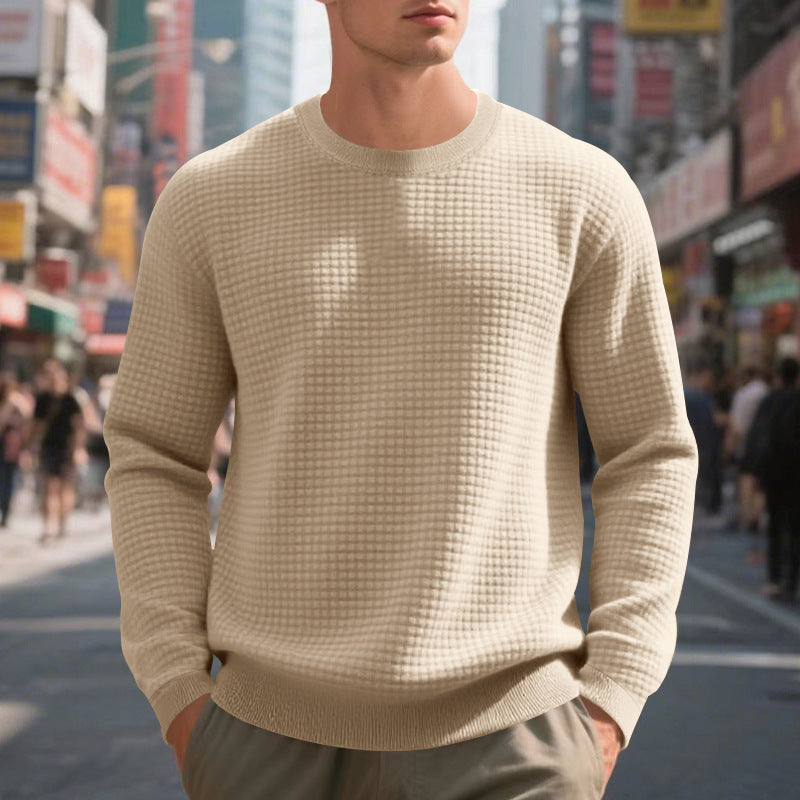 Jacquard sports sweater with round neck and long sleeves