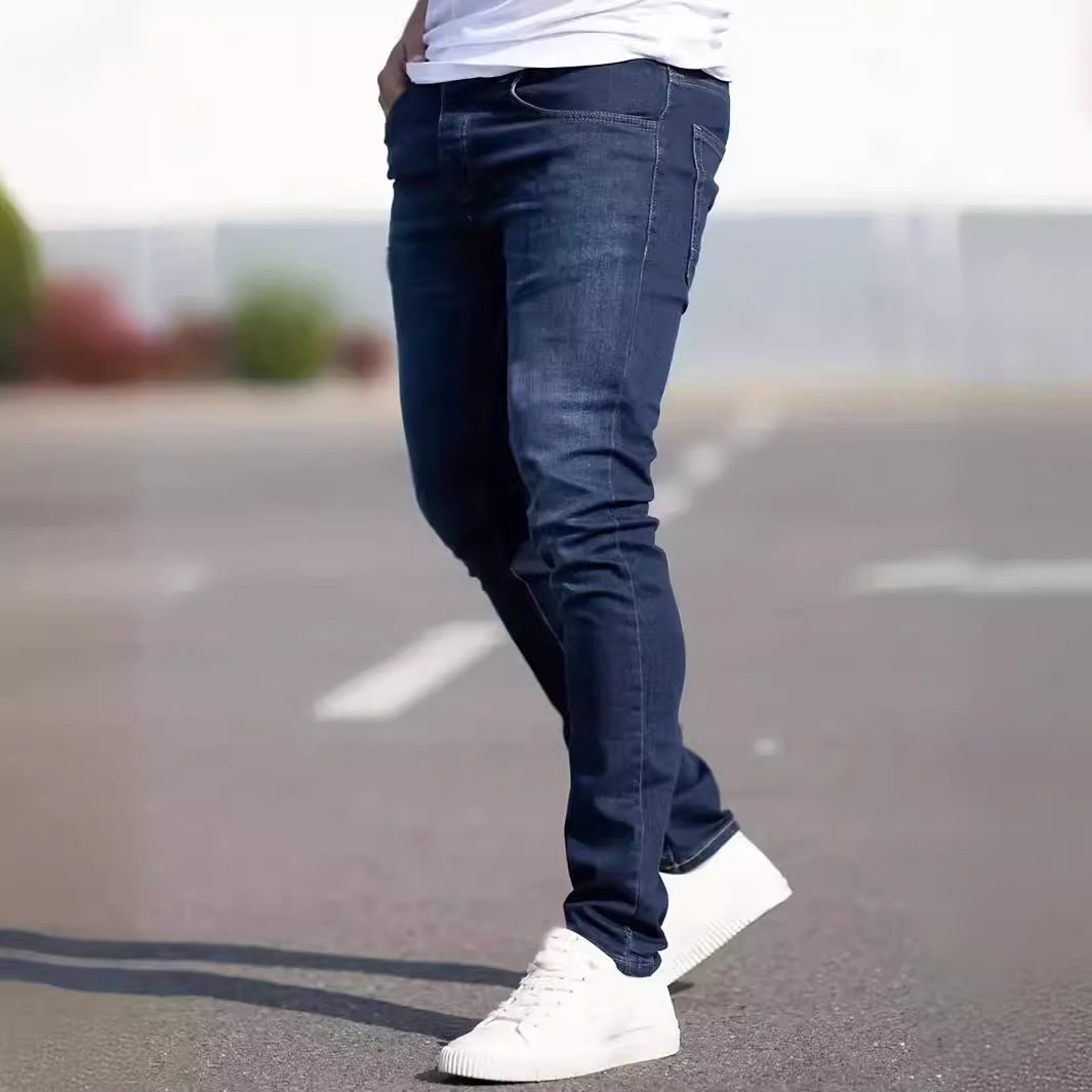Men's European Fashionable Worn Slim Casual Jeans
