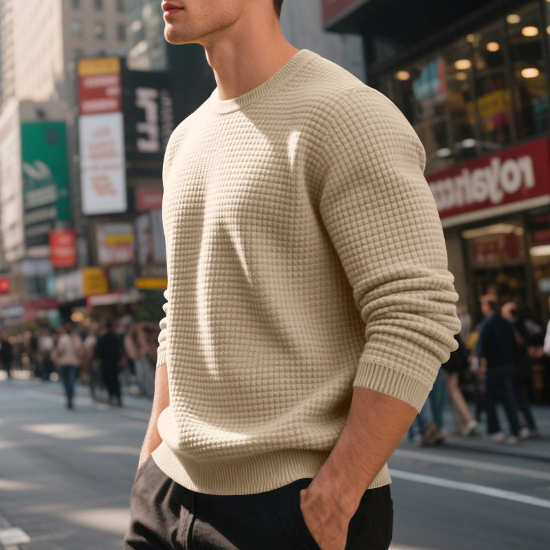 Jacquard sports sweater with round neck and long sleeves