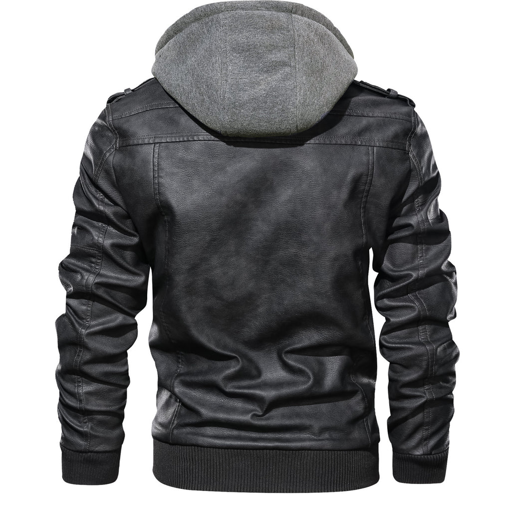 Men’s Faux Leather Slim Jacket – Lapel Zip-Up