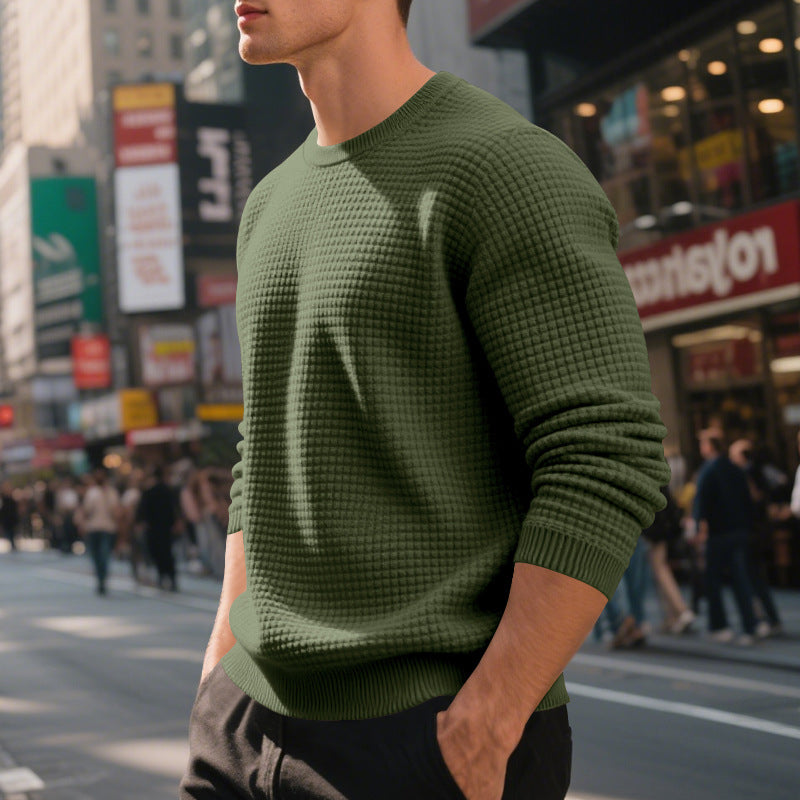 Jacquard sports sweater with round neck and long sleeves