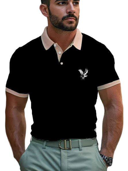 Men's casual polo shirt with lapel and print