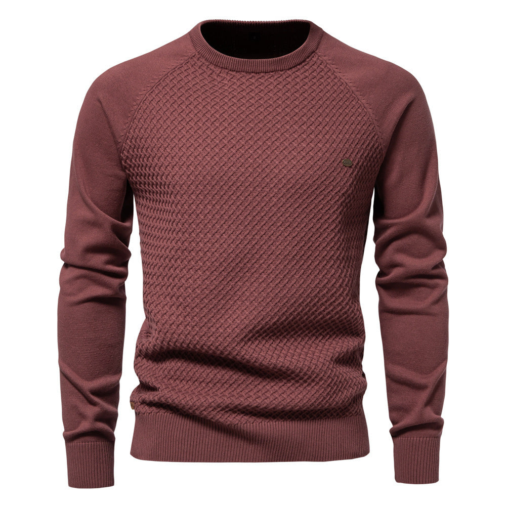 Autumn And Winter Cotton Men's Sweater Pullover Solid Color Raglan Sleeve Sweater