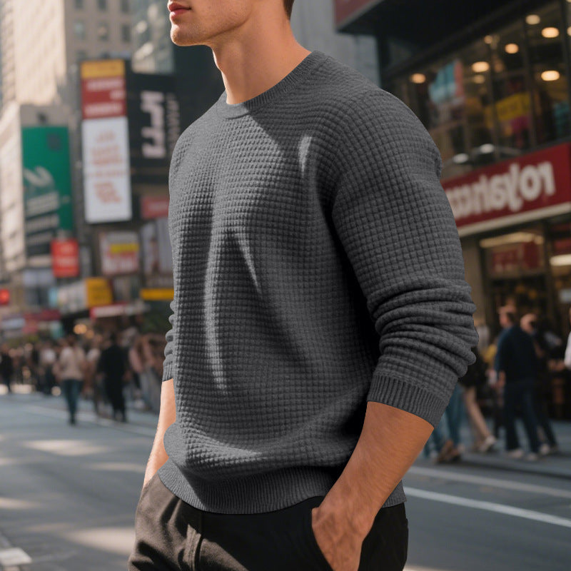 Jacquard sports sweater with round neck and long sleeves
