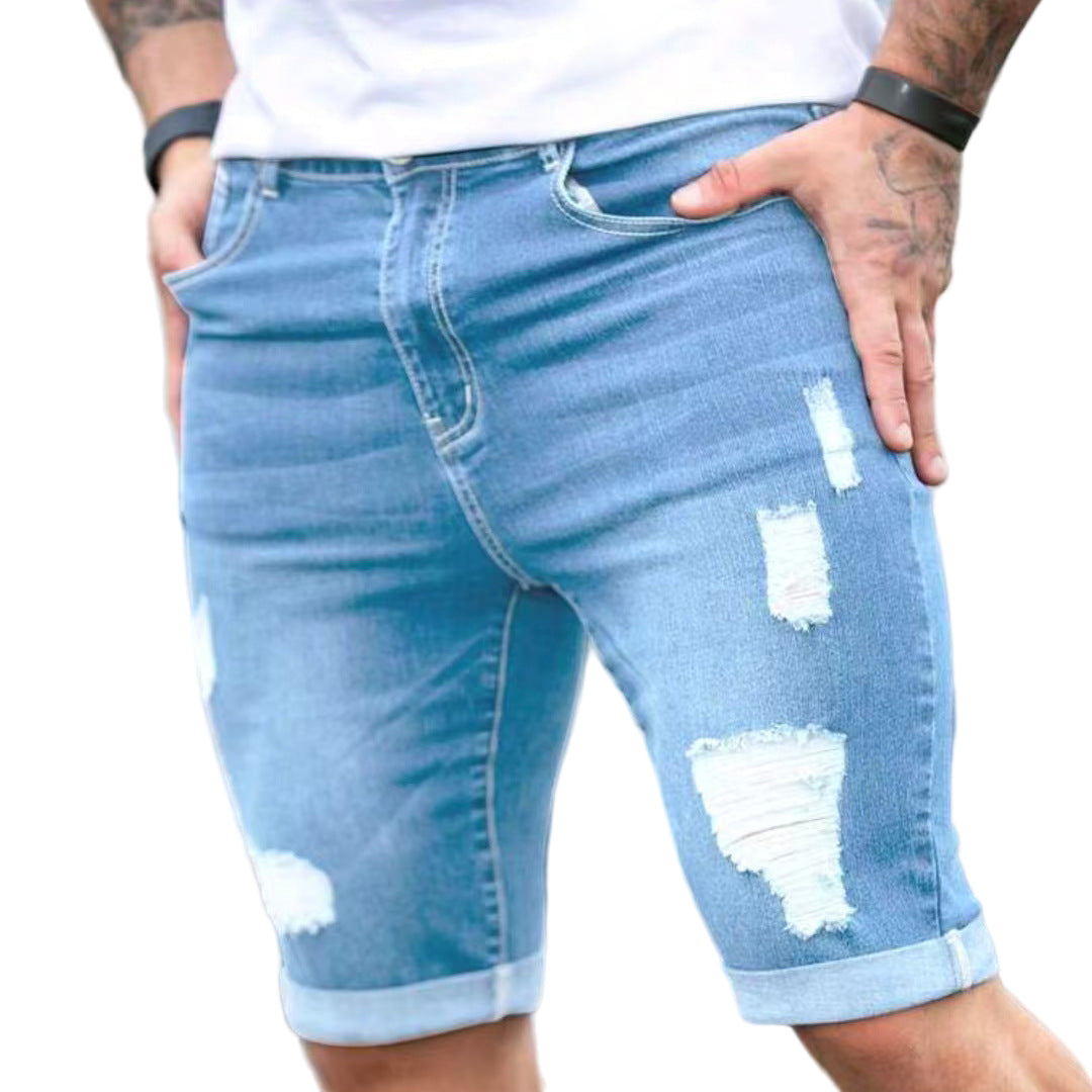 Summer Blue Multi-hole Design Denim Shorts