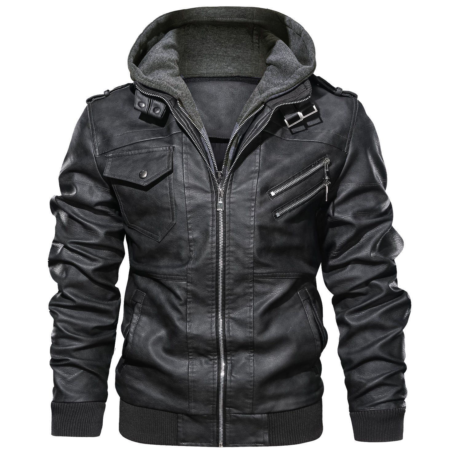 Men’s Faux Leather Slim Jacket – Lapel Zip-Up