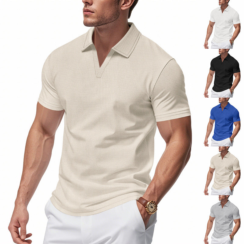 Men's Sports Polo Shirt, V-Neck, Short Sleeve, Lapel, for Men