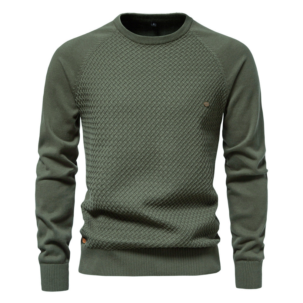 Autumn And Winter Cotton Men's Sweater Pullover Solid Color Raglan Sleeve Sweater
