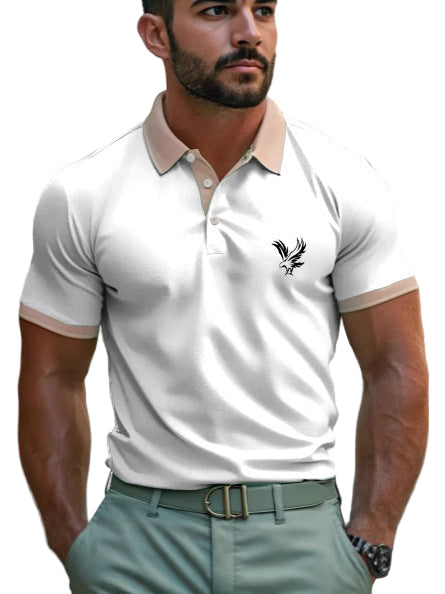 Men's casual polo shirt with lapel and print
