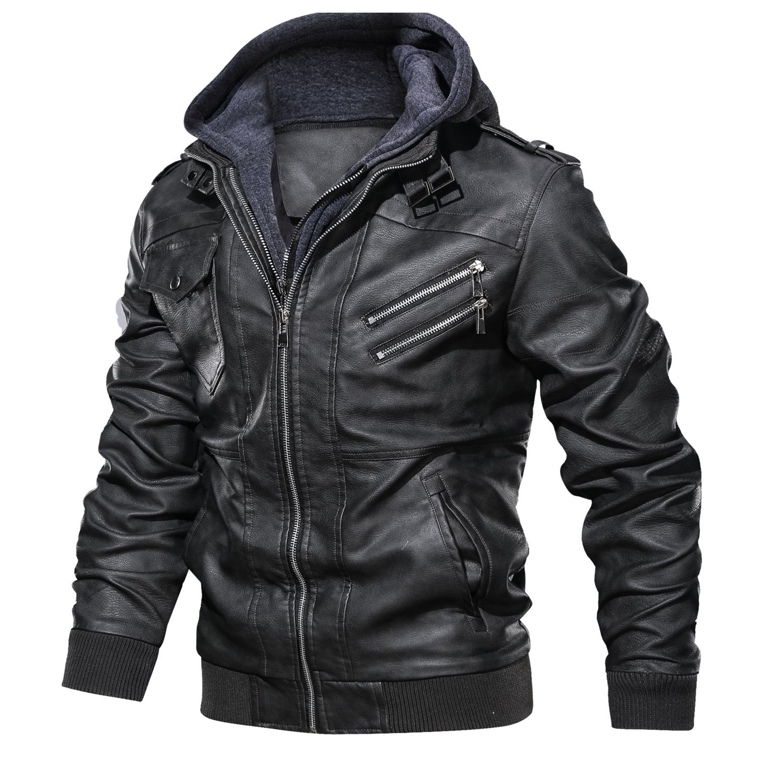 Men’s Faux Leather Slim Jacket – Lapel Zip-Up