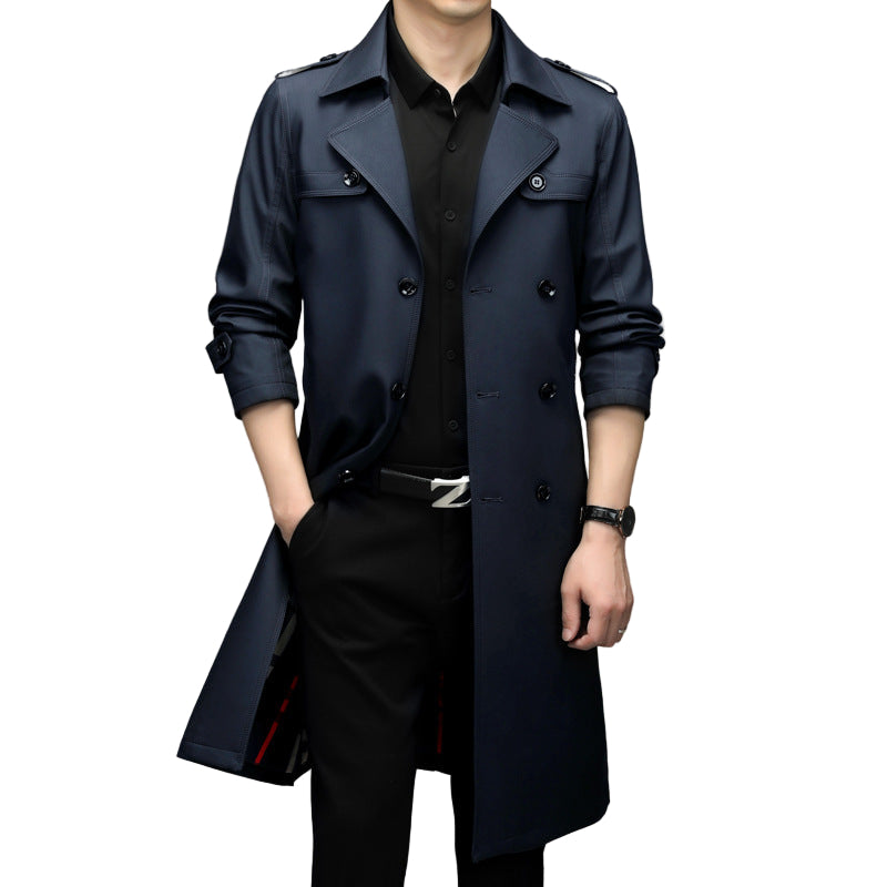 Men’s Double-Breasted Long Trench Coat