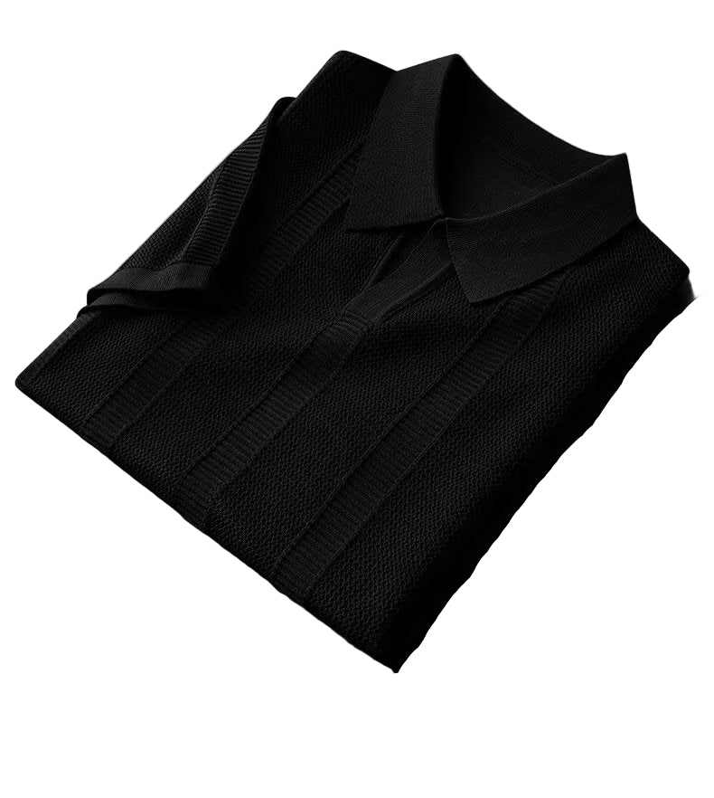 Slim Hollow Knitted Business Casual Men's Lapel T-shirt