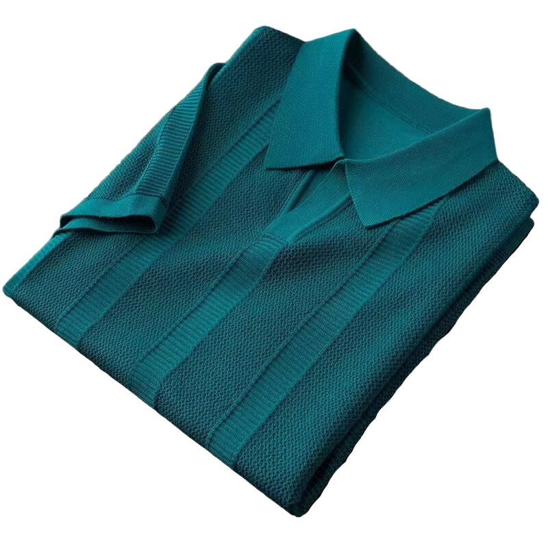 Slim Hollow Knitted Business Casual Men's Lapel T-shirt