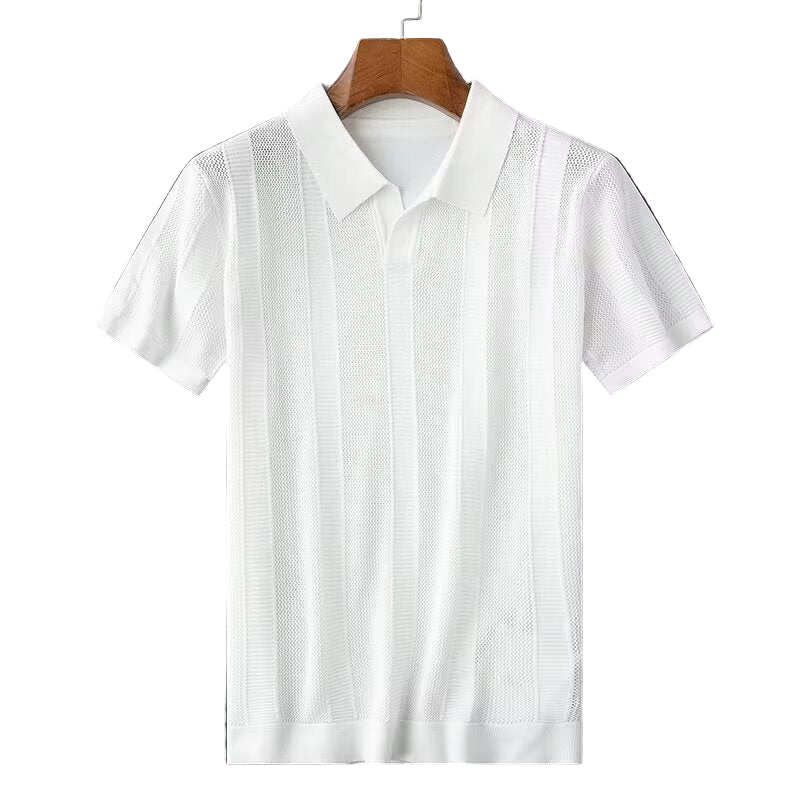 Slim Hollow Knitted Business Casual Men's Lapel T-shirt