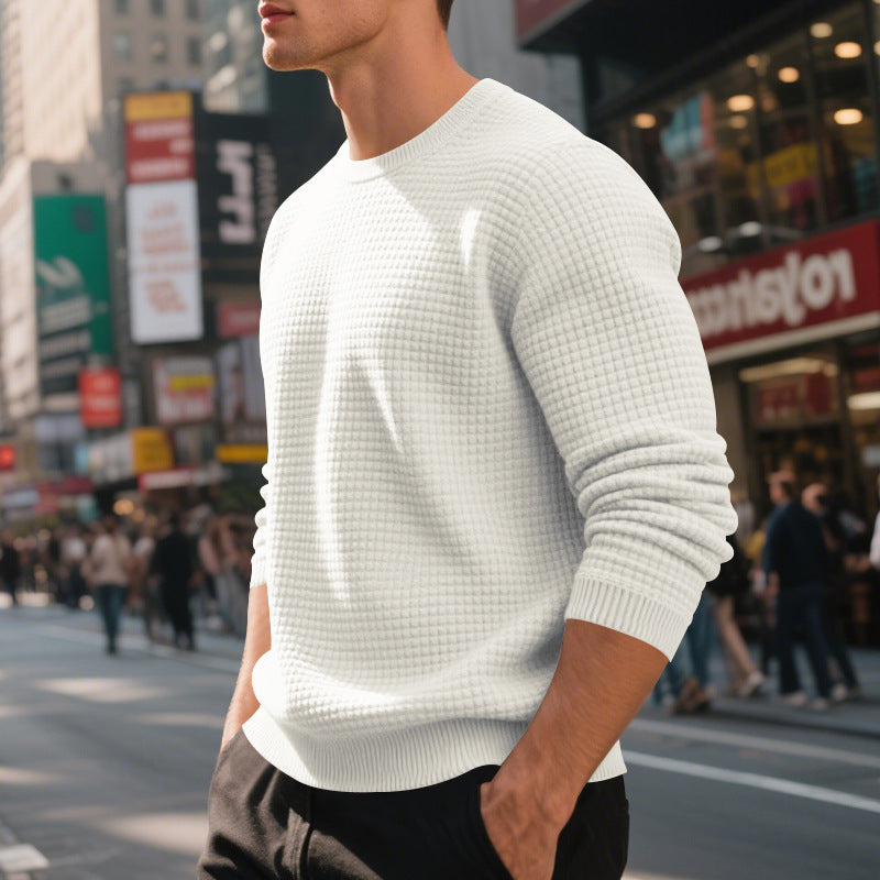 Jacquard sports sweater with round neck and long sleeves