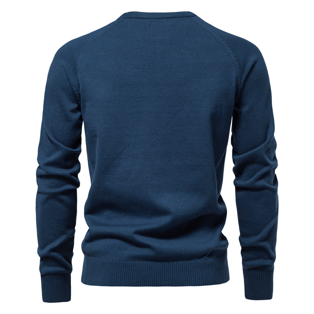 Autumn And Winter Cotton Men's Sweater Pullover Solid Color Raglan Sleeve Sweater