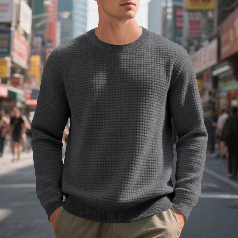 Jacquard sports sweater with round neck and long sleeves