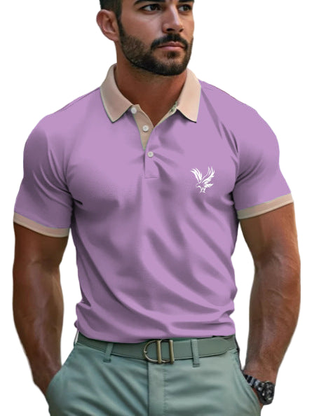 Men's casual polo shirt with lapel and print