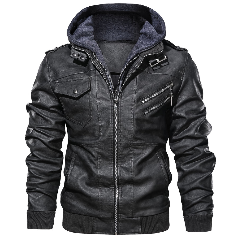 Men’s Faux Leather Slim Jacket – Lapel Zip-Up