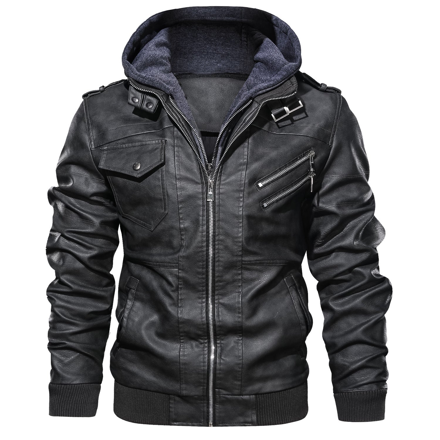 Men’s Faux Leather Slim Jacket – Lapel Zip-Up